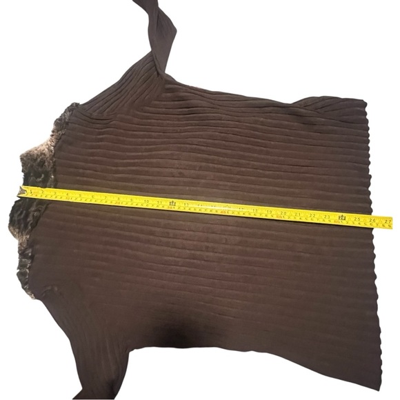 belldini XL Cardigan rhinestone zipper faux fur brown ribbed back and sleeves - Picture 13 of 14